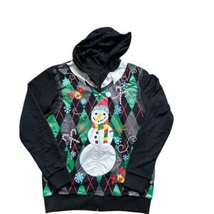 Quicksilver Black Snowman Hoodie Men's Size L Reversible Zip Up Sweater Skater